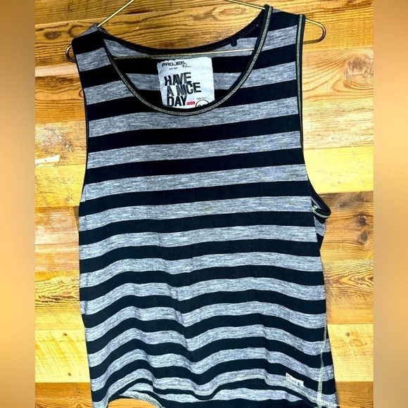 Projek Raw mens tank top size Large/L, grey and black striped - Picture 1 of 3